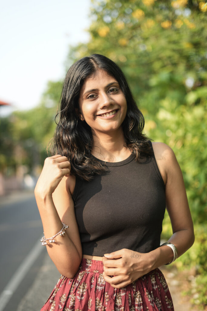 Ethnic self portrait photoshoot featuring a desi long skirt with traditional aesthetic styling