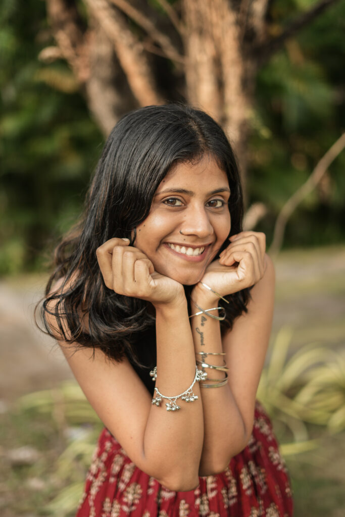 Creative ethnic self portrait photoshoot in Kochi featuring a desi-inspired long skirt outfit with elegant traditional styling and cinematic portrait photography. Captured with soft natural lighting, aesthetic poses and artistic compositions to create timeless fashion portraits inspired by Indian ethnic wear and lifestyle photography trends in Kerala.