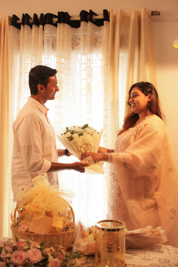 Candid Pennukaanal photography in Kochi capturing a bride-to-be with family during a traditional Kerala marriage meeting